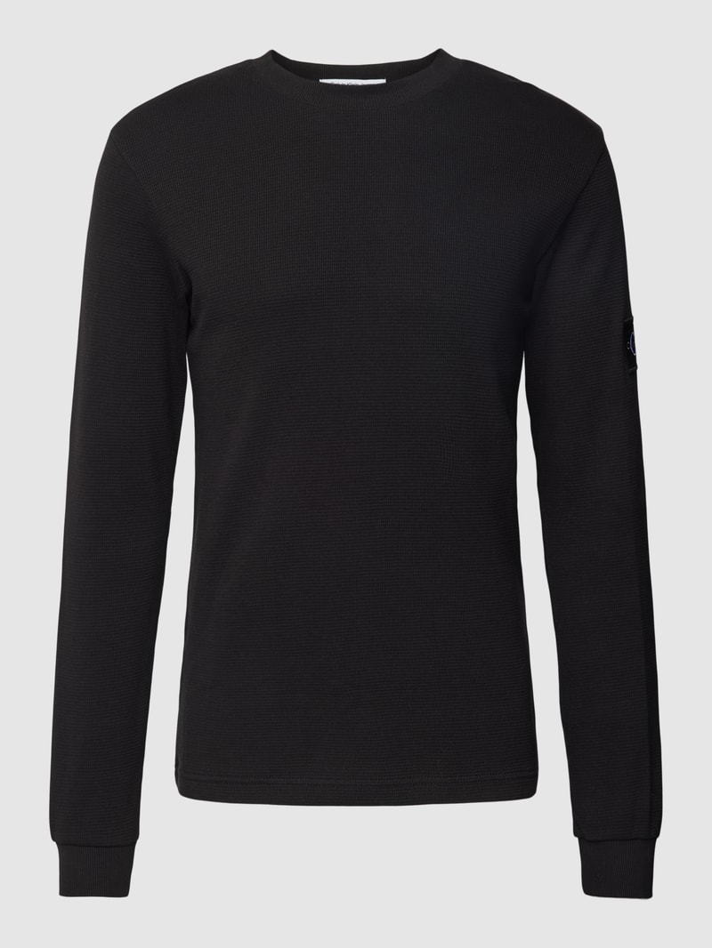Longsleeve aus Baumwolle mit Strukturmuster Modell 'WAFFLE' in black