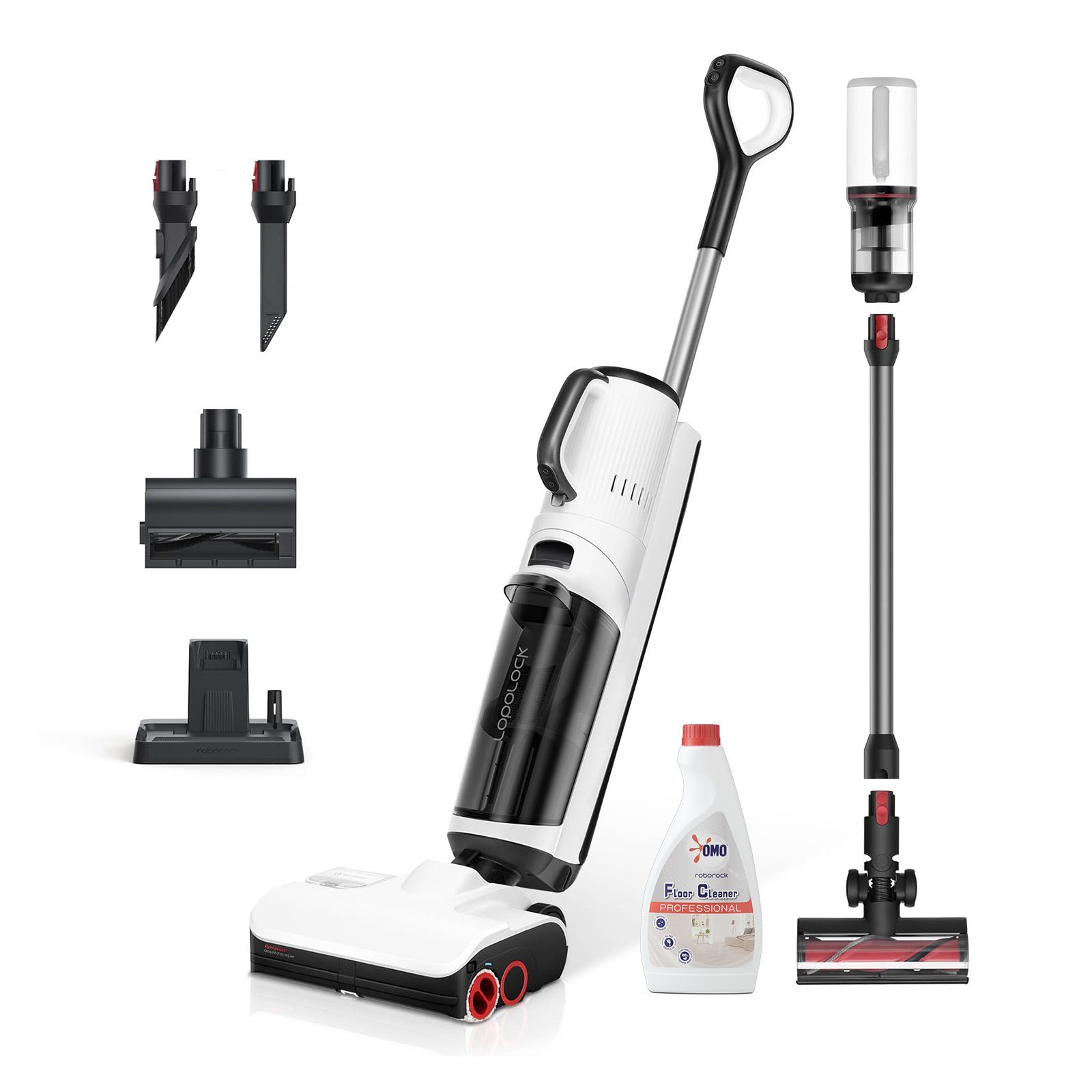 Roborock Nass-Trocken-Sauger Dyad Pro Combo, 260,00 W, 5-in-1 Nass Trockensauger Kabelloser 17000Pa Wischsauger kabellos mit Akku Staubsauger für Teppichreinigung, elektrische Minibürste und 2 Reinigungsköpfe, APP, Sprachsteuerung