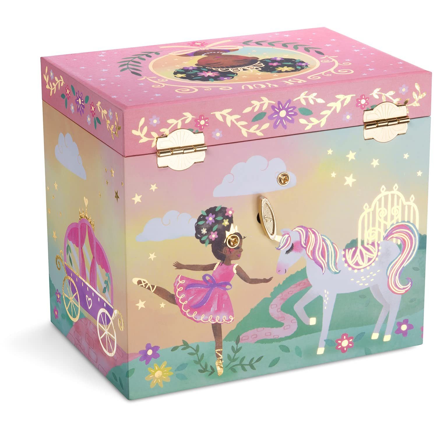 Jewelkeeper Schmuckkasten Musikalische Mädchen Schmuckschatulle mit 2 Schubladen, Violett Zuckerwatte Einhorn
