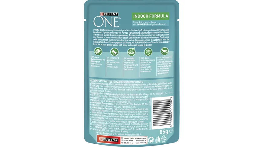 PURINA ONE Indoor Formula mit Thunfisch und grünen Bohnen 85 g