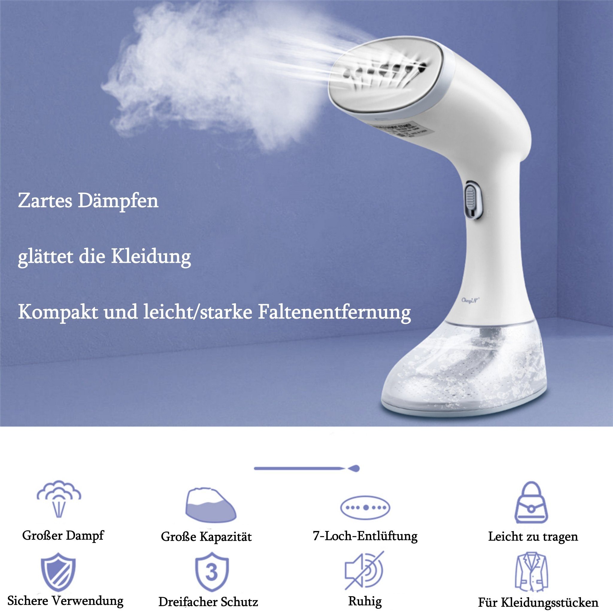 CkeyiN Dampfbürste Handdampfbürste, tragbare Haushaltsdampfbürste, 1640,00 W, glatte Bodenplatte aus Edelstahl, 350ml-Wassertank