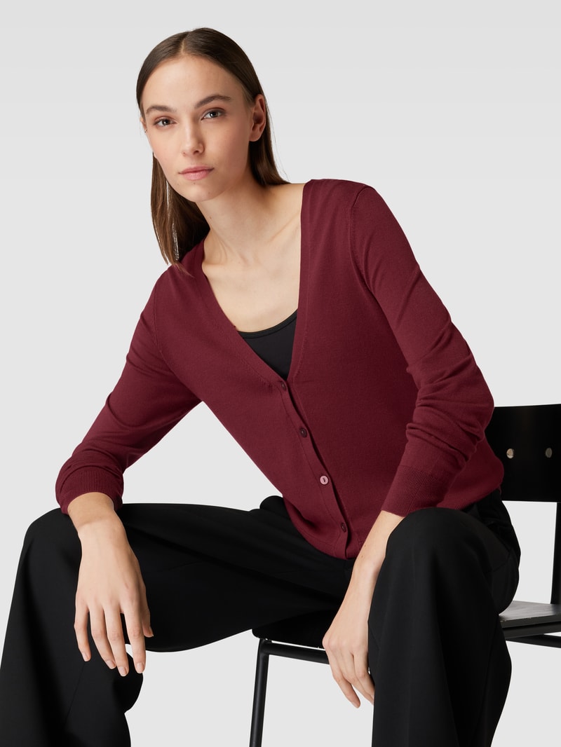Strickcardigan mit tiefem V-Ausschnitt in bordeaux rot