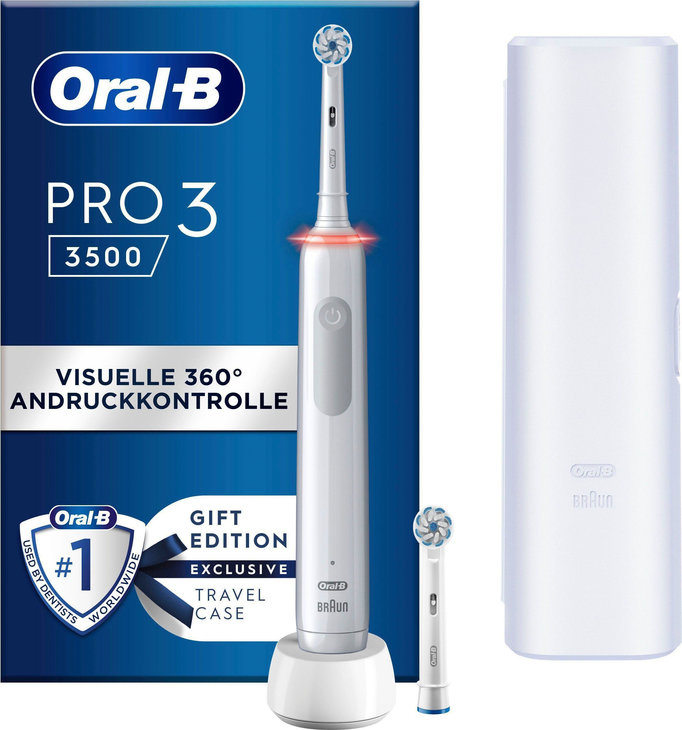Oral-B Elektrische Zahnbürste Pro 3 3500, Aufsteckbürsten: 2 St., 3 Putzmodi