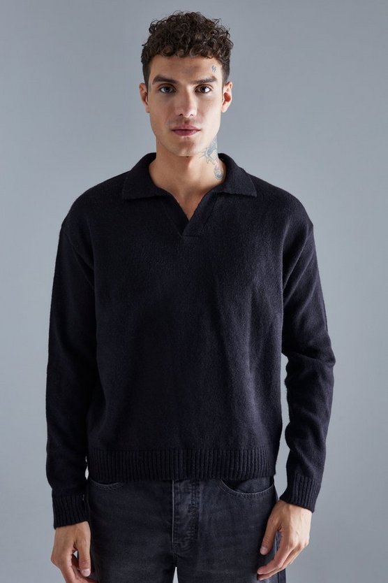 Langärmliges kastiges Poloshirt