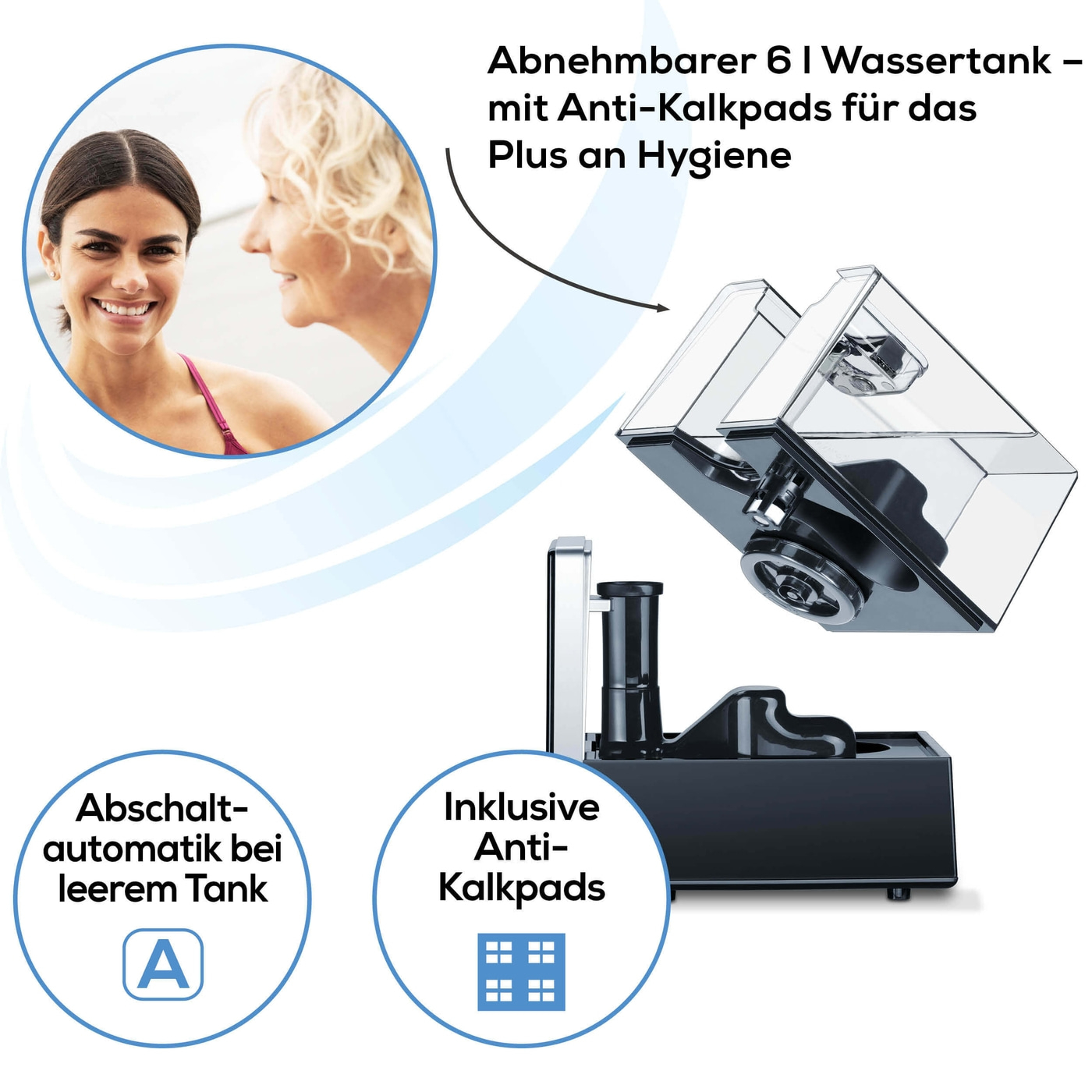 Beurer Luftbefeuchter LB 88 Black-Luftbefeuchter mit zuschaltbarer 3 Stufen Wassererhitzung & Kalkpads bis 48 m²