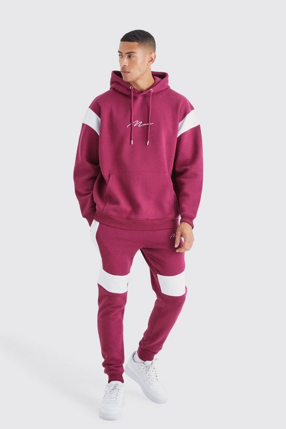 Oversize Man Colorblock Trainingsanzug mit Kapuze