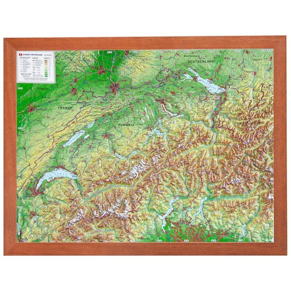 Relief Schweiz klein 1:1 MIO mit Holzrahmen - Karte