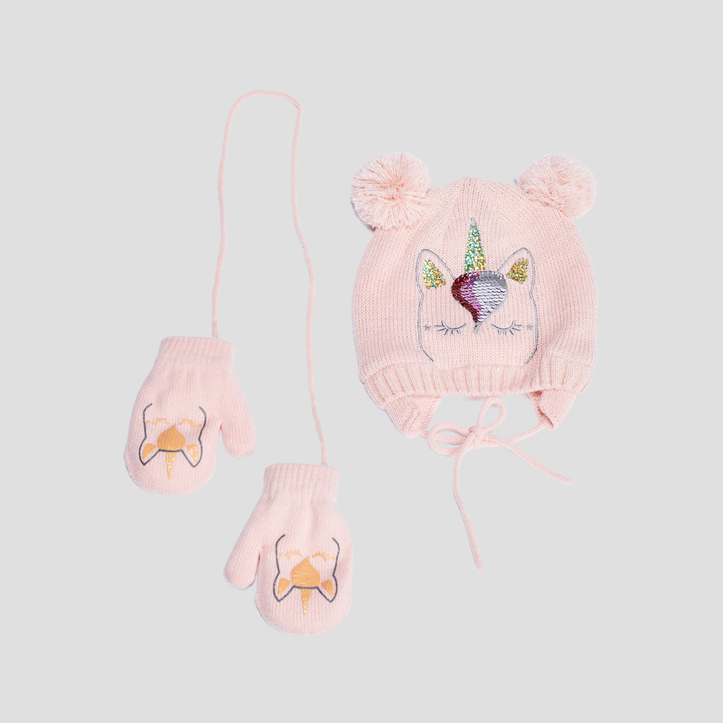 Ensemble bonnet et moufles rose bébé fille | La Halle