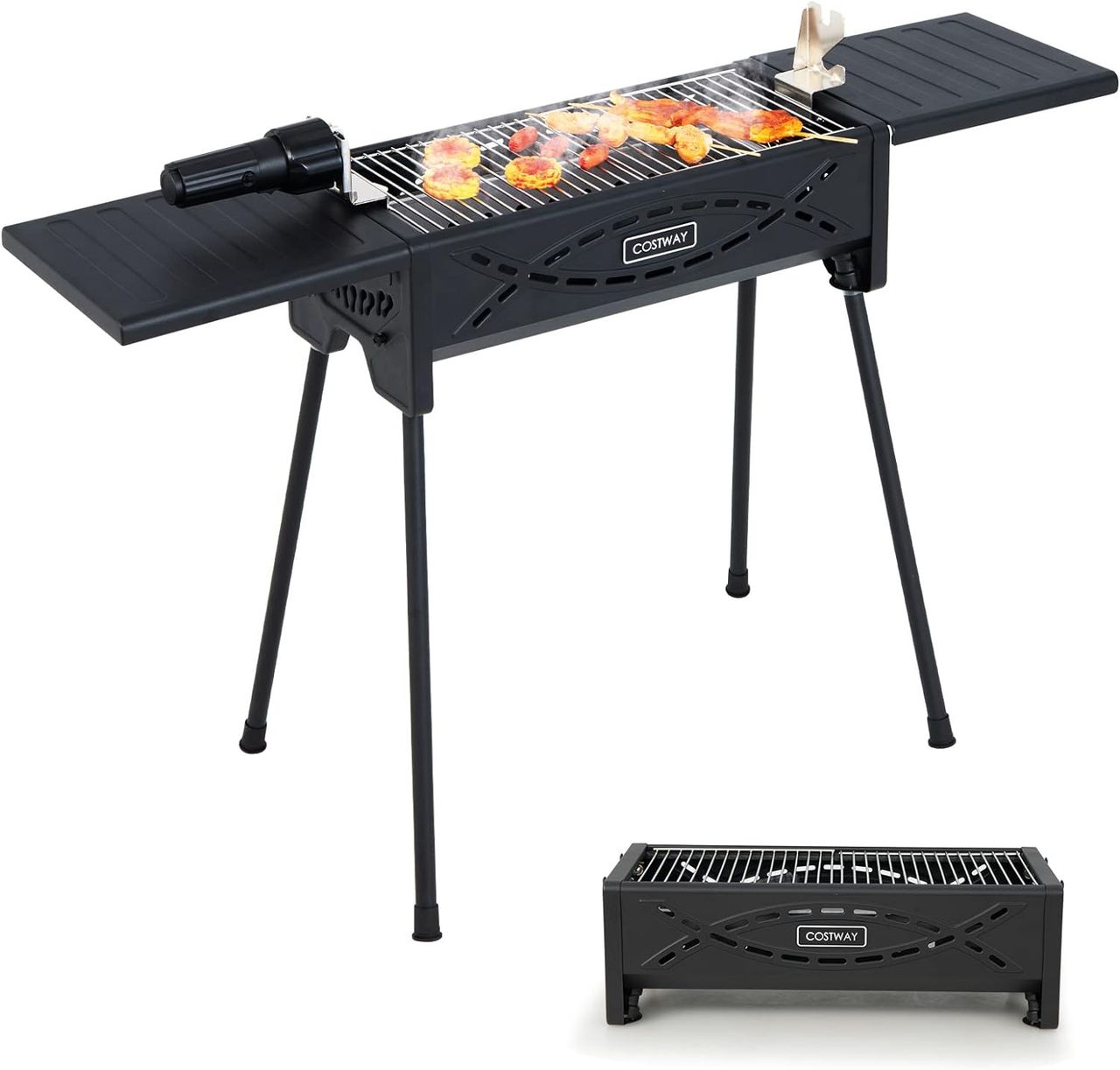 Costway Tragbarer Holzkohlegrill mit elektrischer Bratgabel