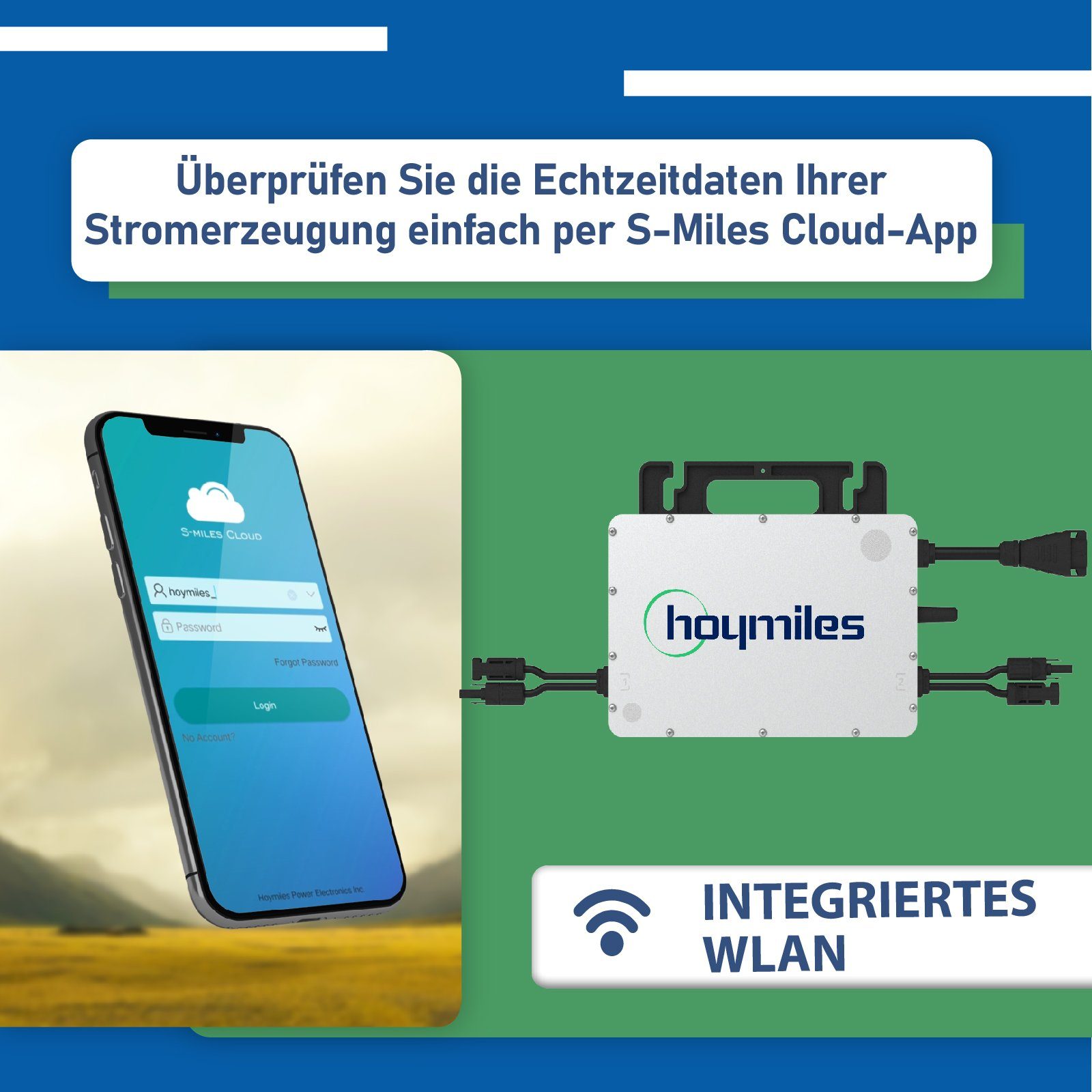 EPP.Solar Solaranlage 1000W upgradefähiger Photovoltaik Balkonkraftwerk Mini-PV Anlage, Hoymiles HMS-800W-2T (Die Freigabe der Verbindung für 2 Module) WLAN Mikrowechselrichter, Antireflexbeschichtung, Monokristallin, Wasserdichtigkeitsklasse, Balkon