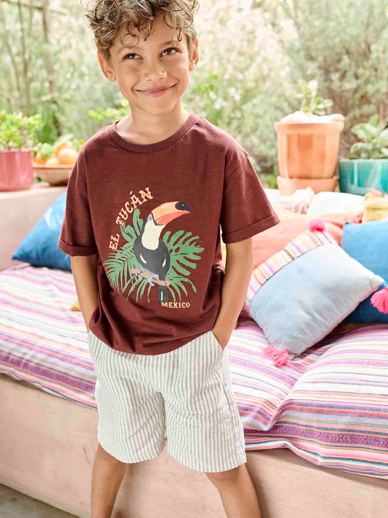 Vertbaudet Jungen Shorts, Leinen-Mix - blau gestreift