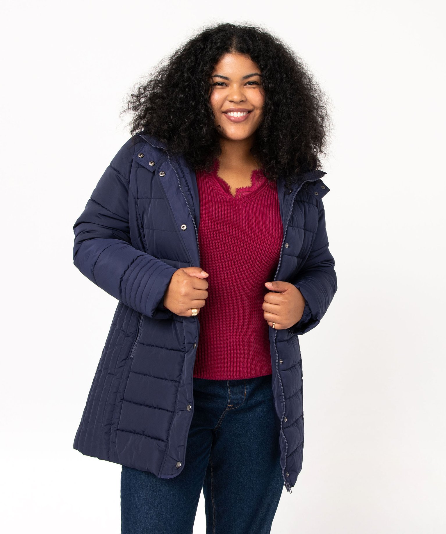 Manteau femme grande taille matelassé avec col doublé bleu | GEMO