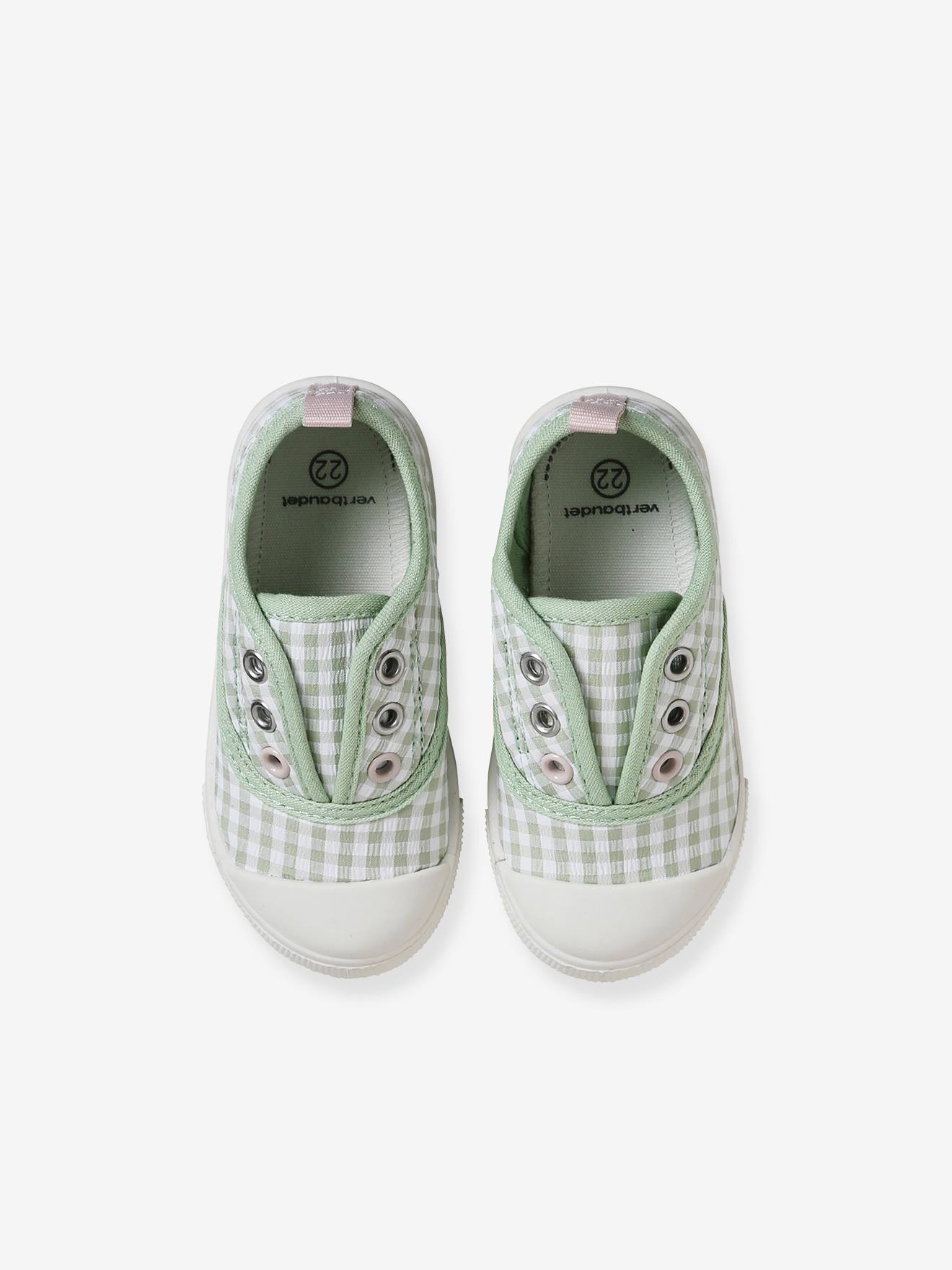 Baskets élastiquées bébé fille en toile vert sauge