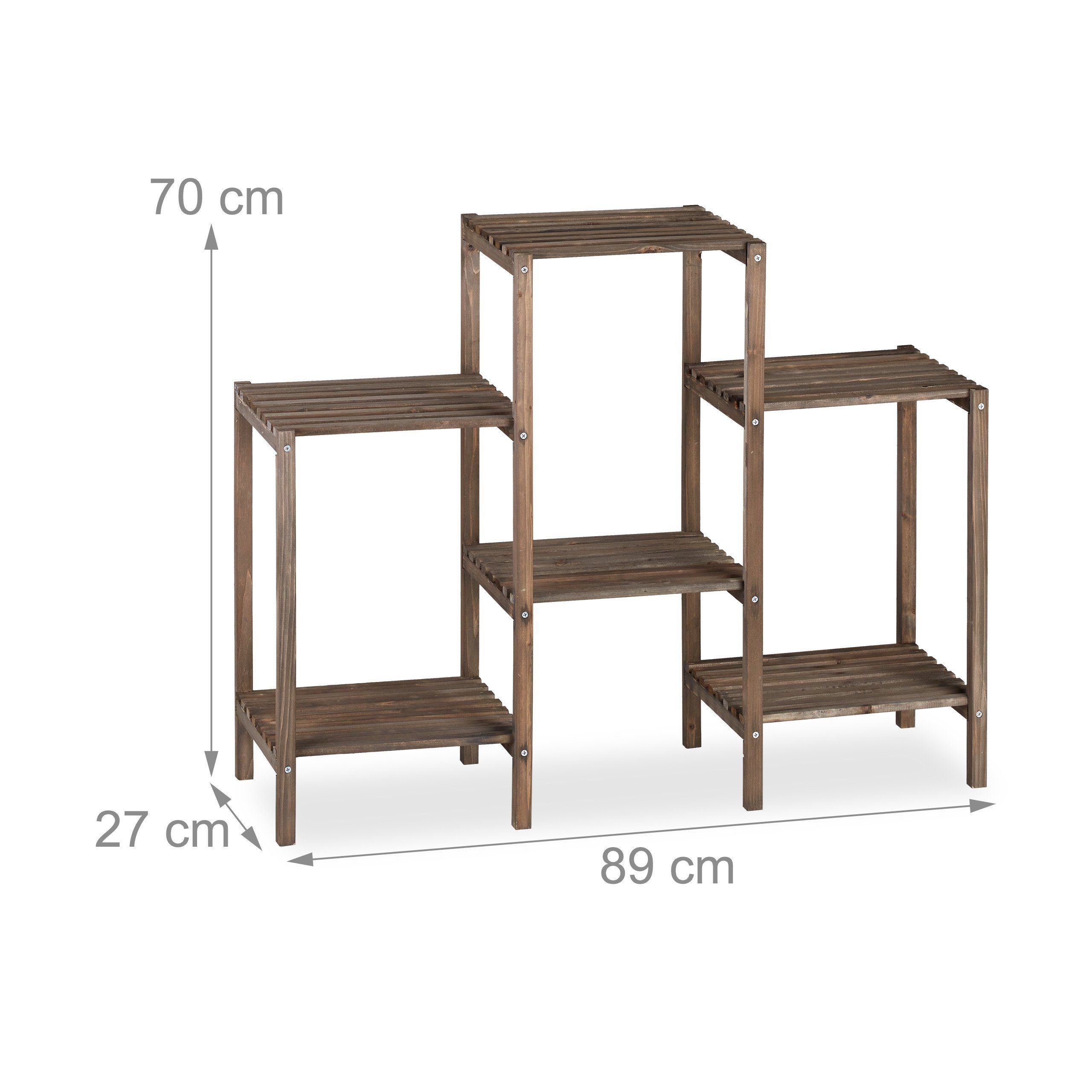 relaxdays Blumenständer Braunes Blumenregal aus Holz, M