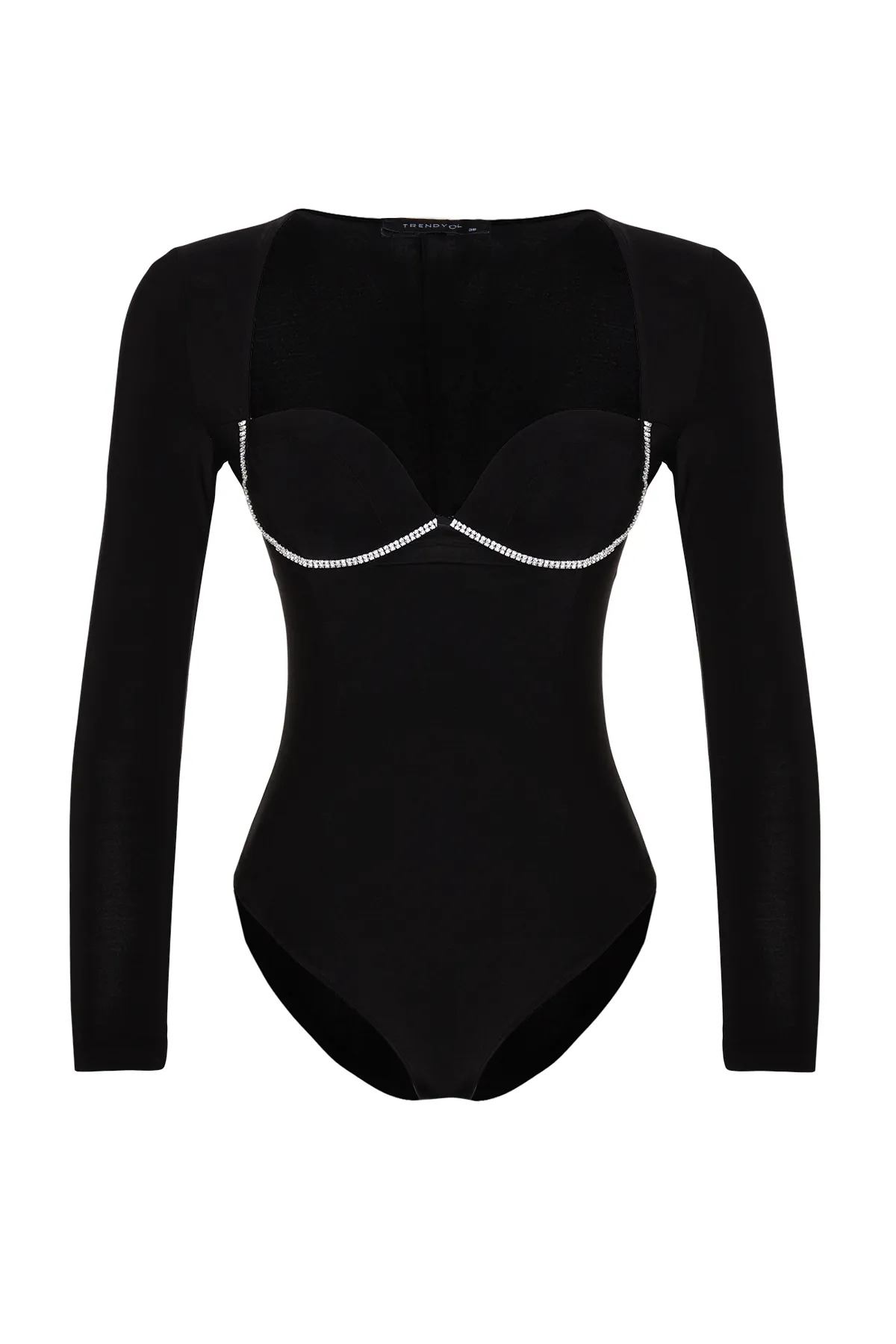 Trendyol Collection  Schwarzer Body mit Glitzer und Schmucksteinen TPRAW24BD00024