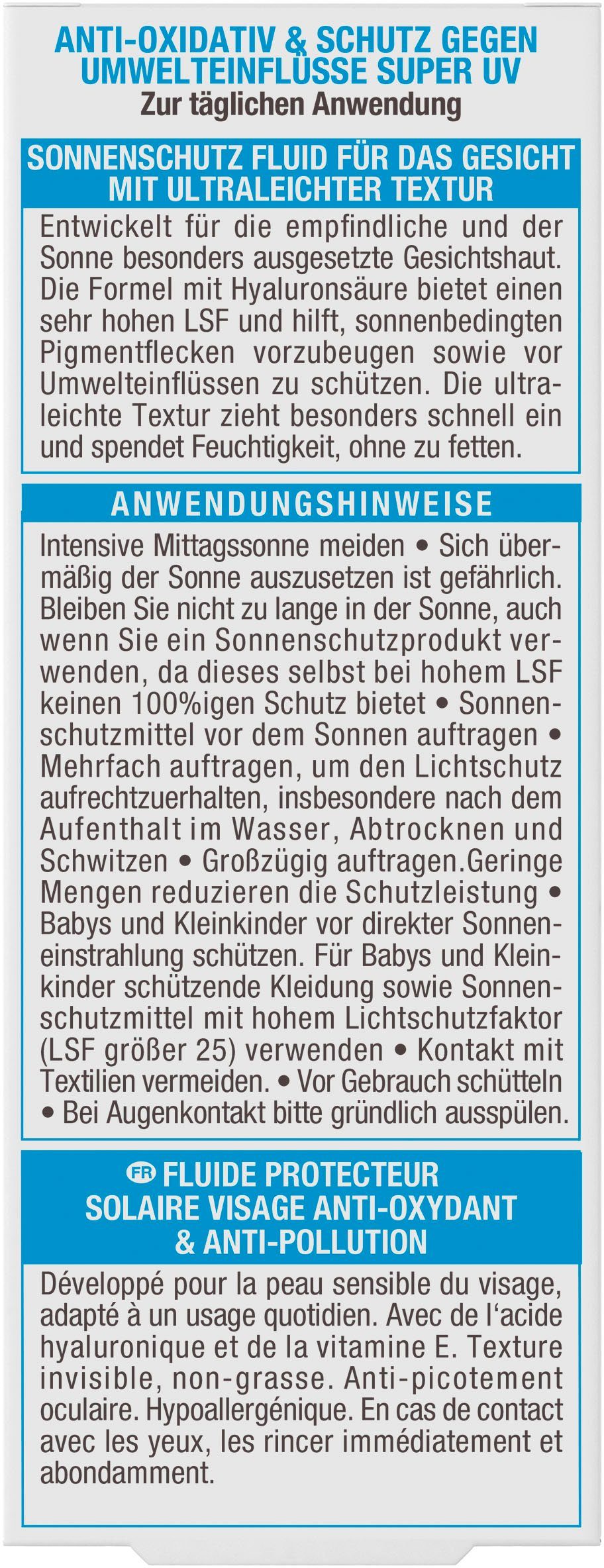 GARNIER Sonnenschutzfluid Ambre Solaire Sensitive expert+, mit Hyaluronsäure LSF 50