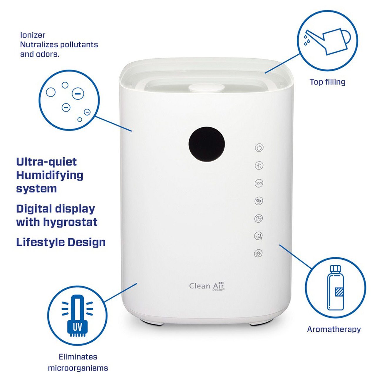Clean Air Optima Luftbefeuchter CA-604W Smart Top Filling, 3,8 l Wassertank, Clean Air Optima® App