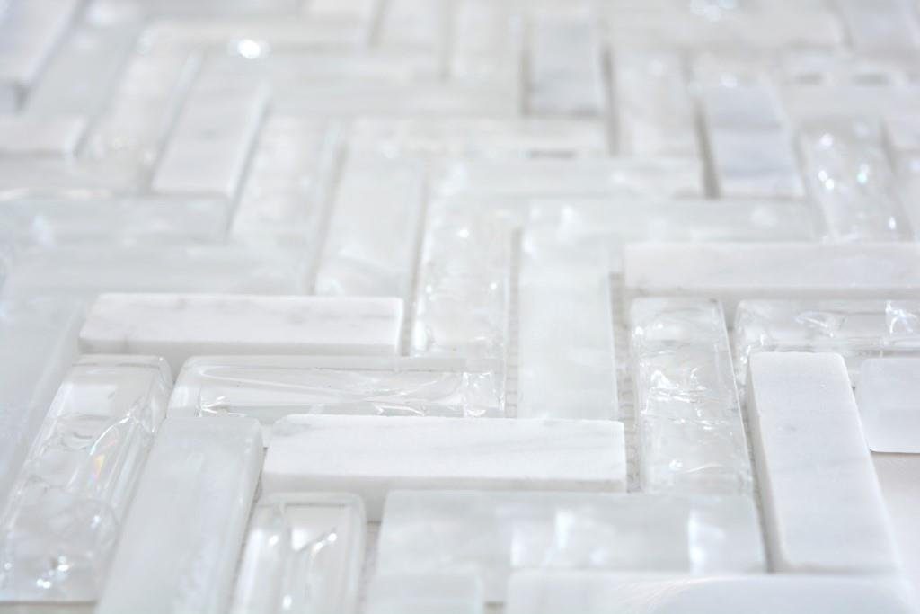 Mosani Mosaikfliesen Glasmosaik Naturstein Mosaik weiß glänzend / 10 Matten