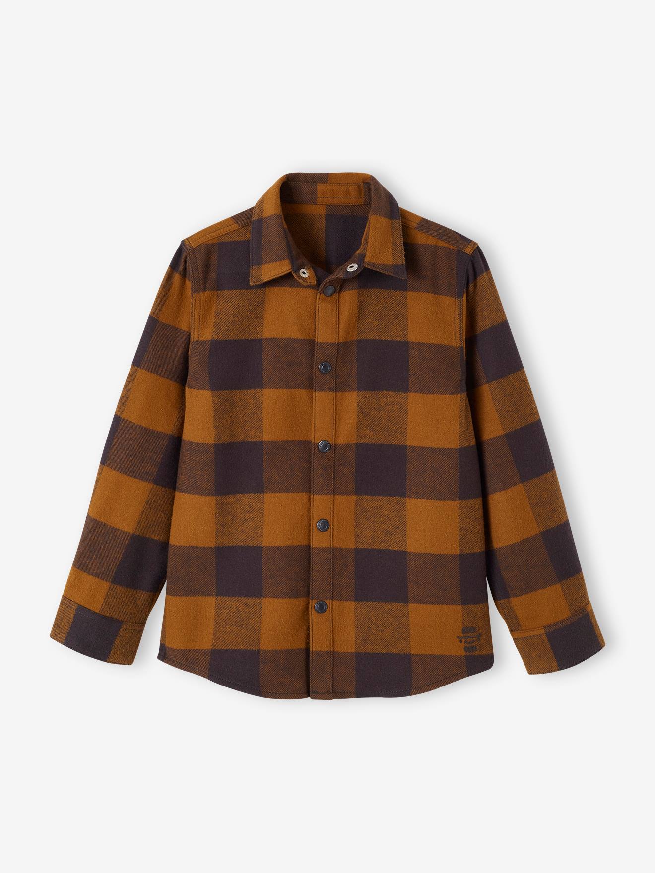 Chemise à grands carreaux en flanelle garçon olive