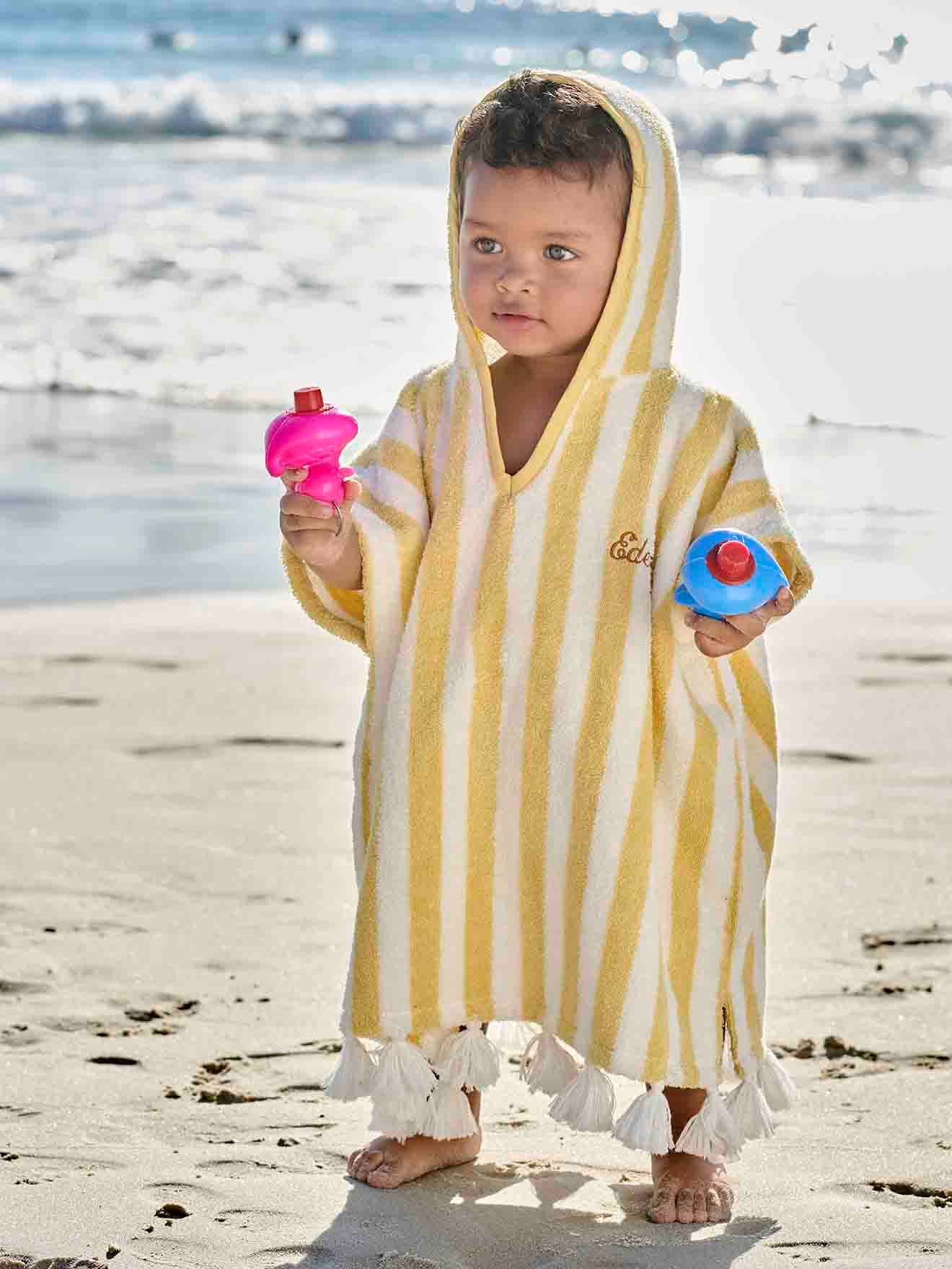 Vertbaudet Baby Badeponcho, personalisierbar - blau/weiß gestreift