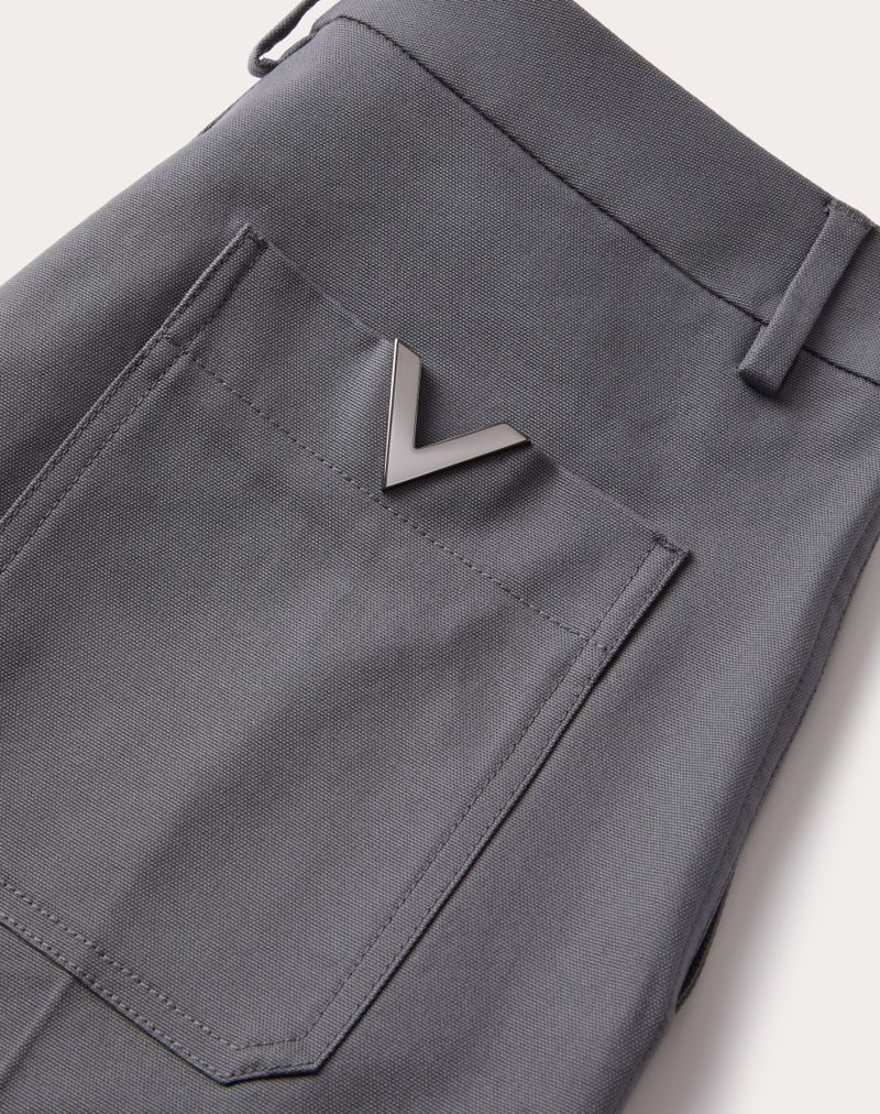 Stretch katoenen canvas bermudashorts met rubberen V-detail