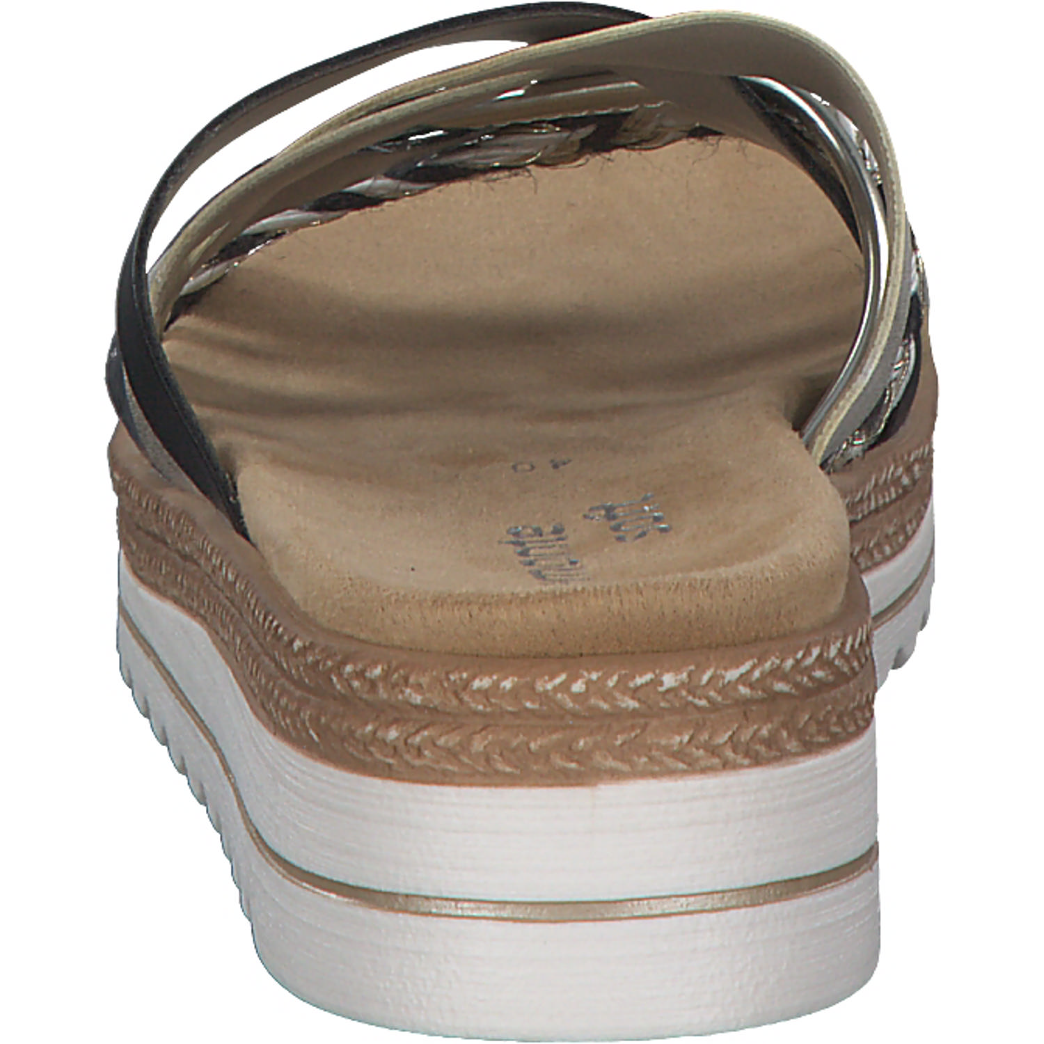 Remonte D0Q50, Plateau-Pantoletten, Damen, schwarz-weiss-gold/gold/musche