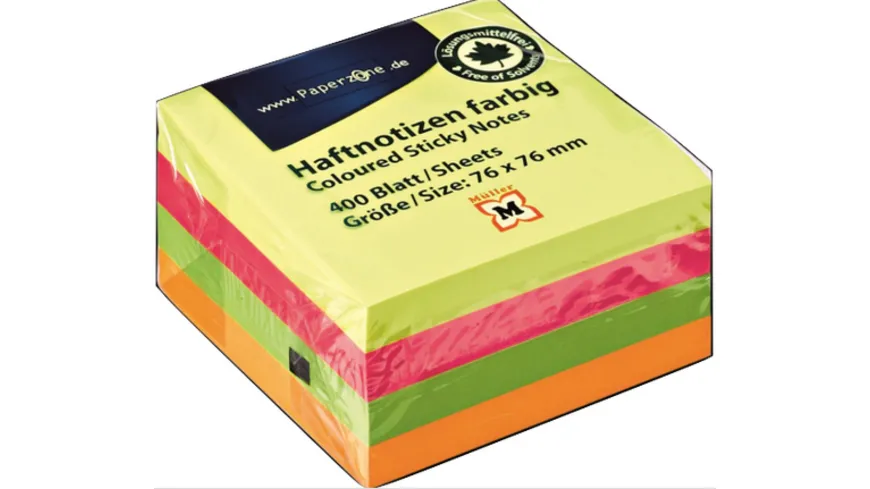 PAPERZONE Haftnotizen 400 Blatt in 4 Neonfarben