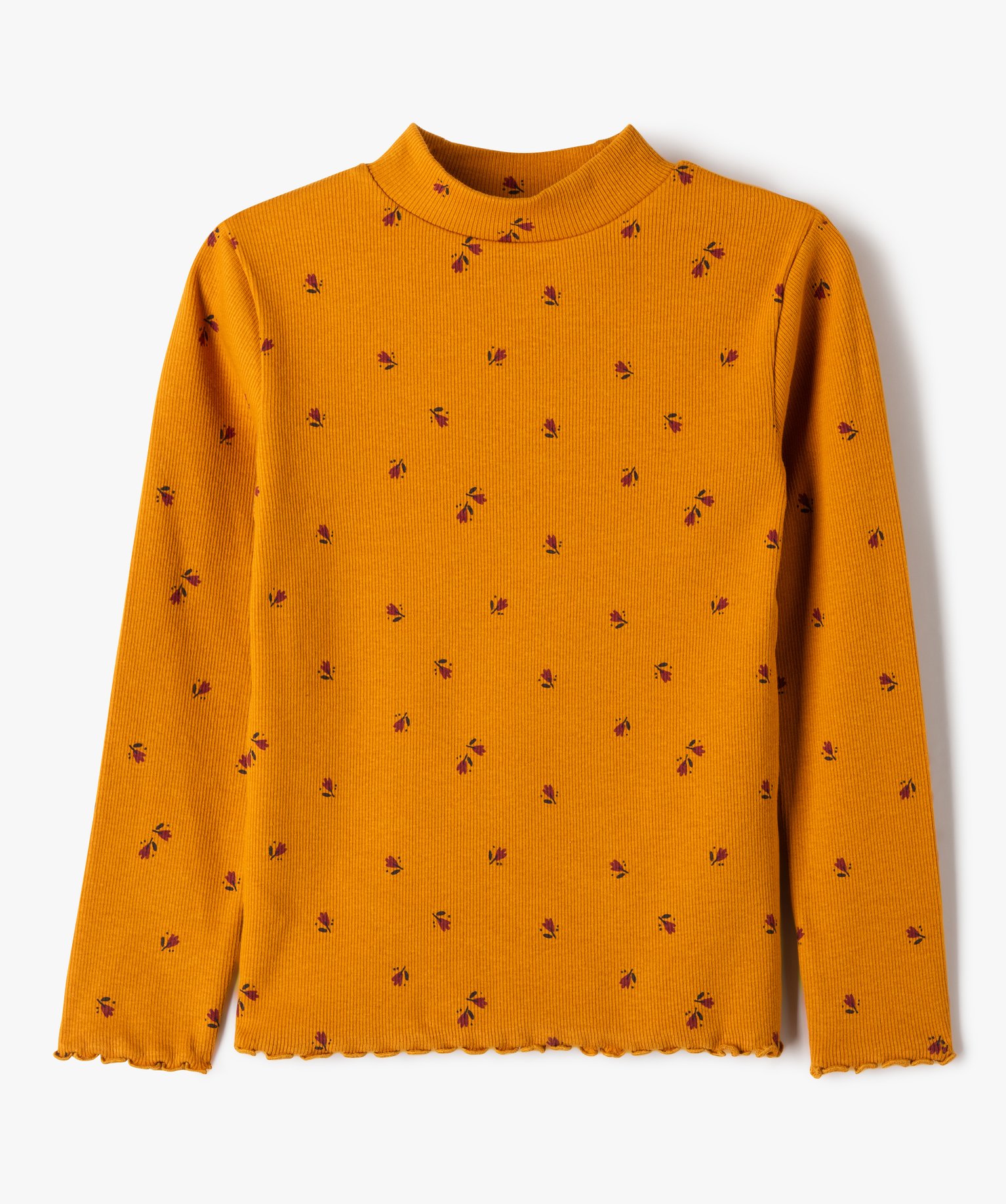Tee-shirt à manches longues à motifs fleuris fille jaune | GEMO