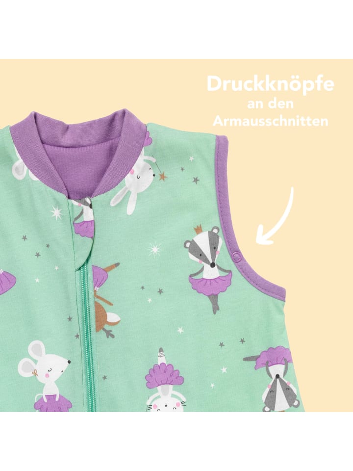 Schlummersack Schlafsack mit Füßen und umklappbaren Bündchen 1.0 TOG in Mint-Lila günstig kaufen