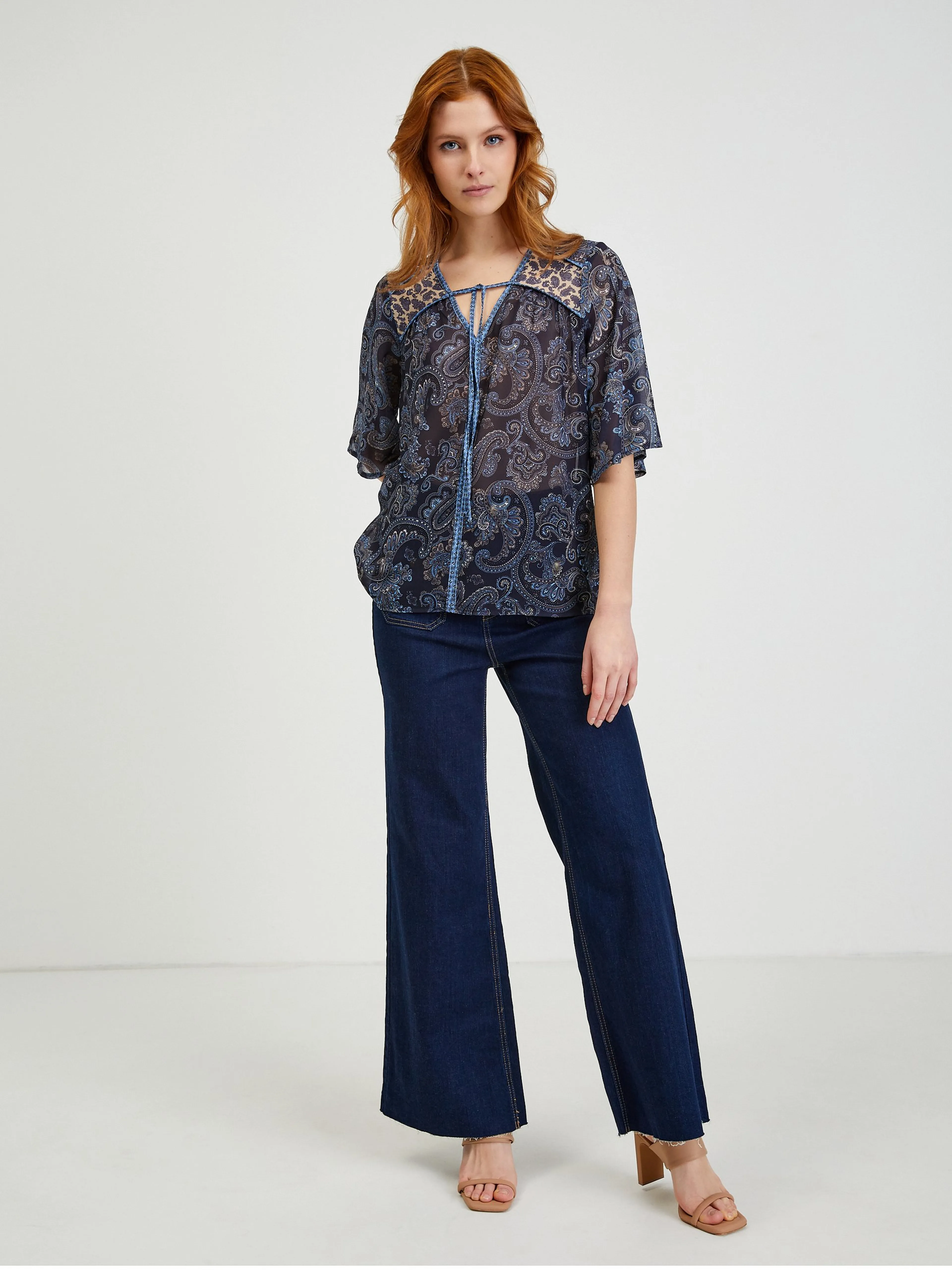 Dunkelblaue gemusterte Damenbluse ORSAY