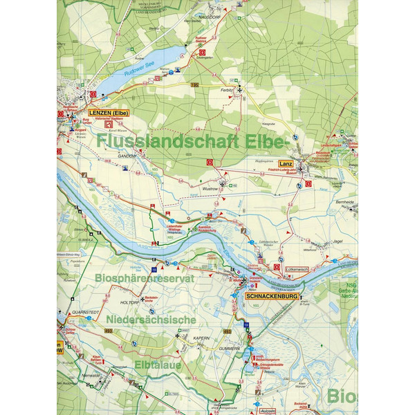Radwander- und Wanderkarte Flusslandschaft Elbe, Wittenberge, Arendsee, Lenzen und Umgebung 1 : 50 000 - Fahrradkarte