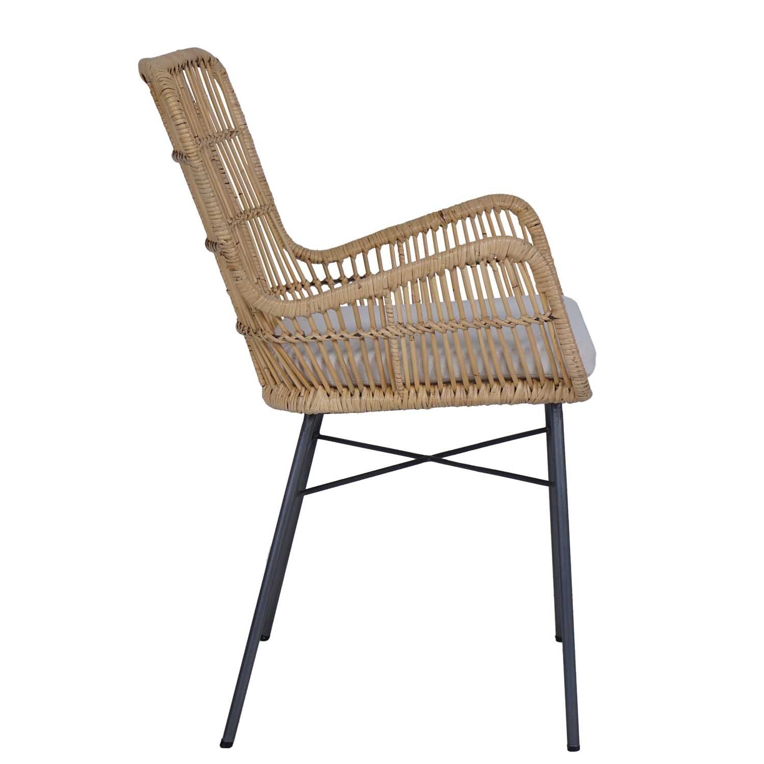 Casa Moro Rattanstuhl Rattan Sessel Gusti mit Sitzkissen Retrostuhl, aus Naturrattan und Schmiedeeisen handgefertigt