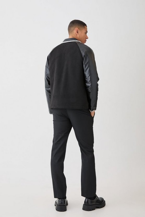 Harrington-Jacke aus Wildlederimitat und PU-Ärmeln