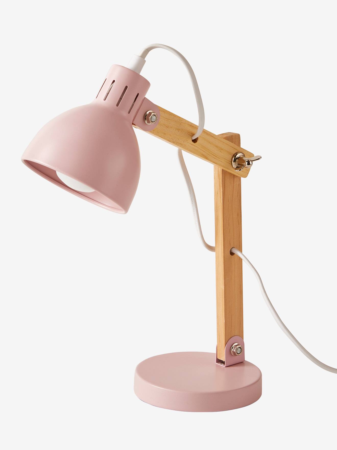 Lampe de bureau bois et métal rose