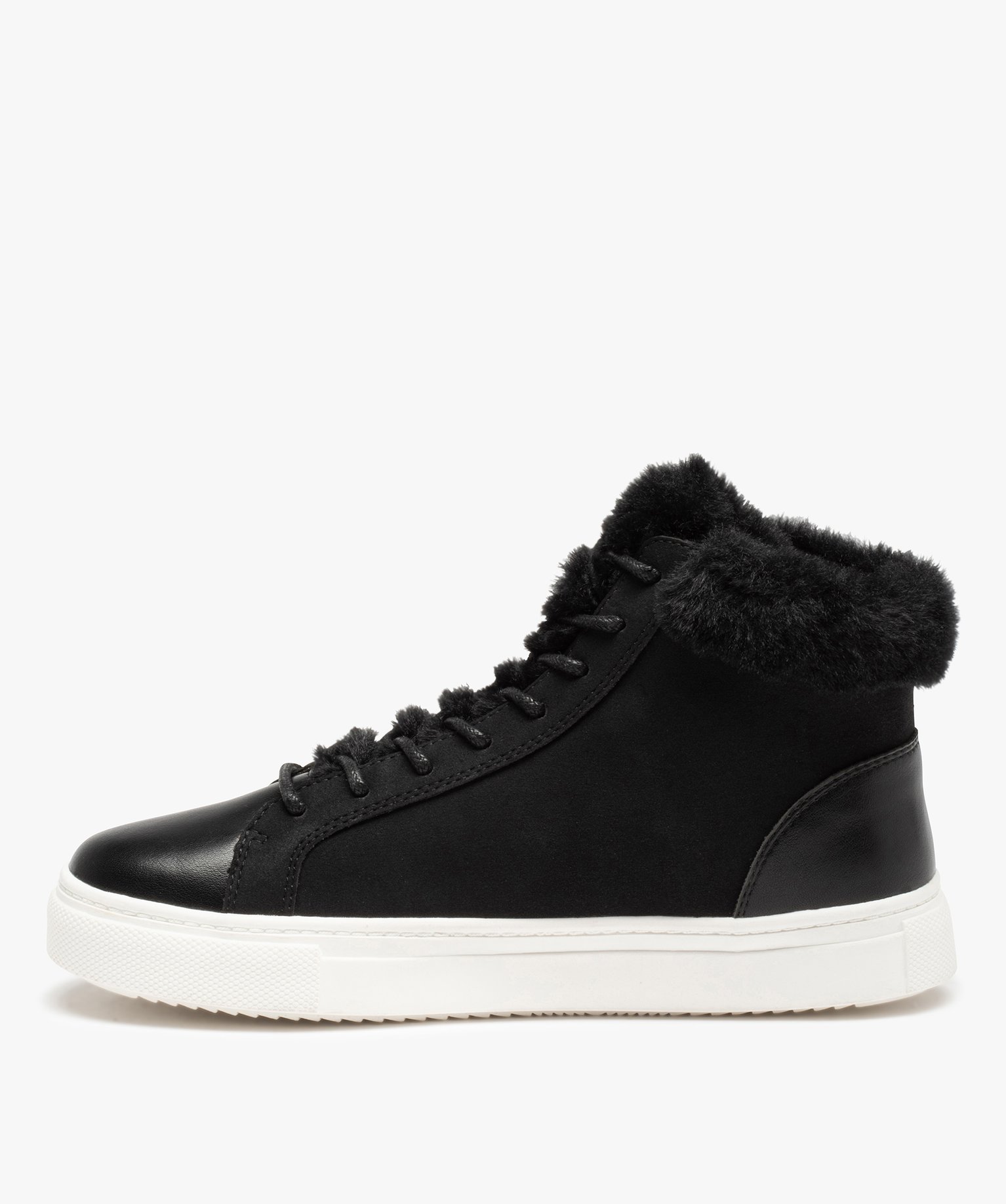 Baskets femme mid-cut unies à col fourré noir | GEMO