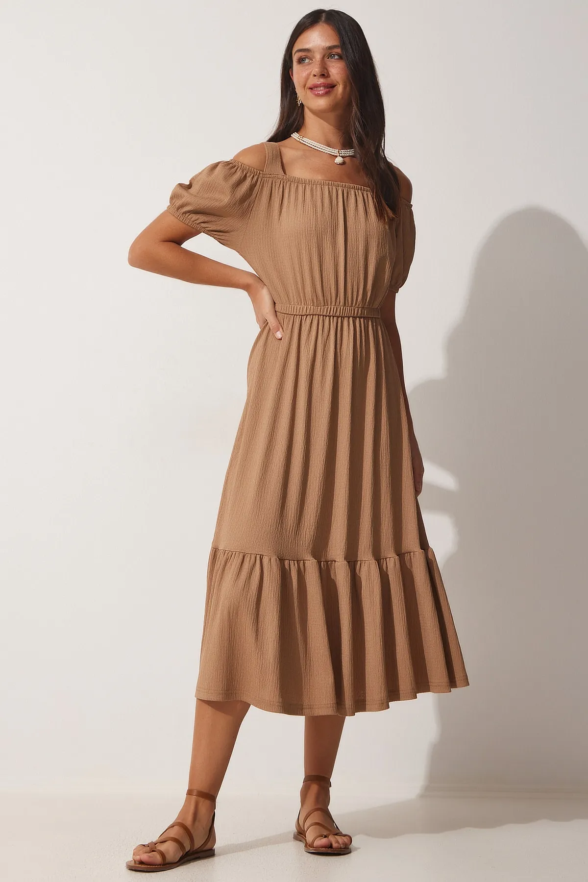 Happiness İstanbul  Damen-Sommer-Strickkleid mit Keksträgern, trägerlos, AP00182
