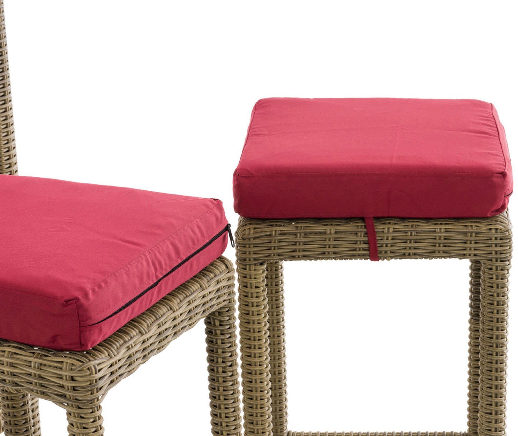 TPFGarden Gartenbar-Set Alina - aus 5mm Polyrattan und Aluminium-Gestell, (Stehtisch-Set mit 4 Hockern und Kunstlederauflagen, Gartenlounge-Set - wasserfest, pflegeleicht und UV-beständig), Maße (TxBxH): Tisch 84 x 84 x 110,5cm - Hocker 37 x 37 x 74,