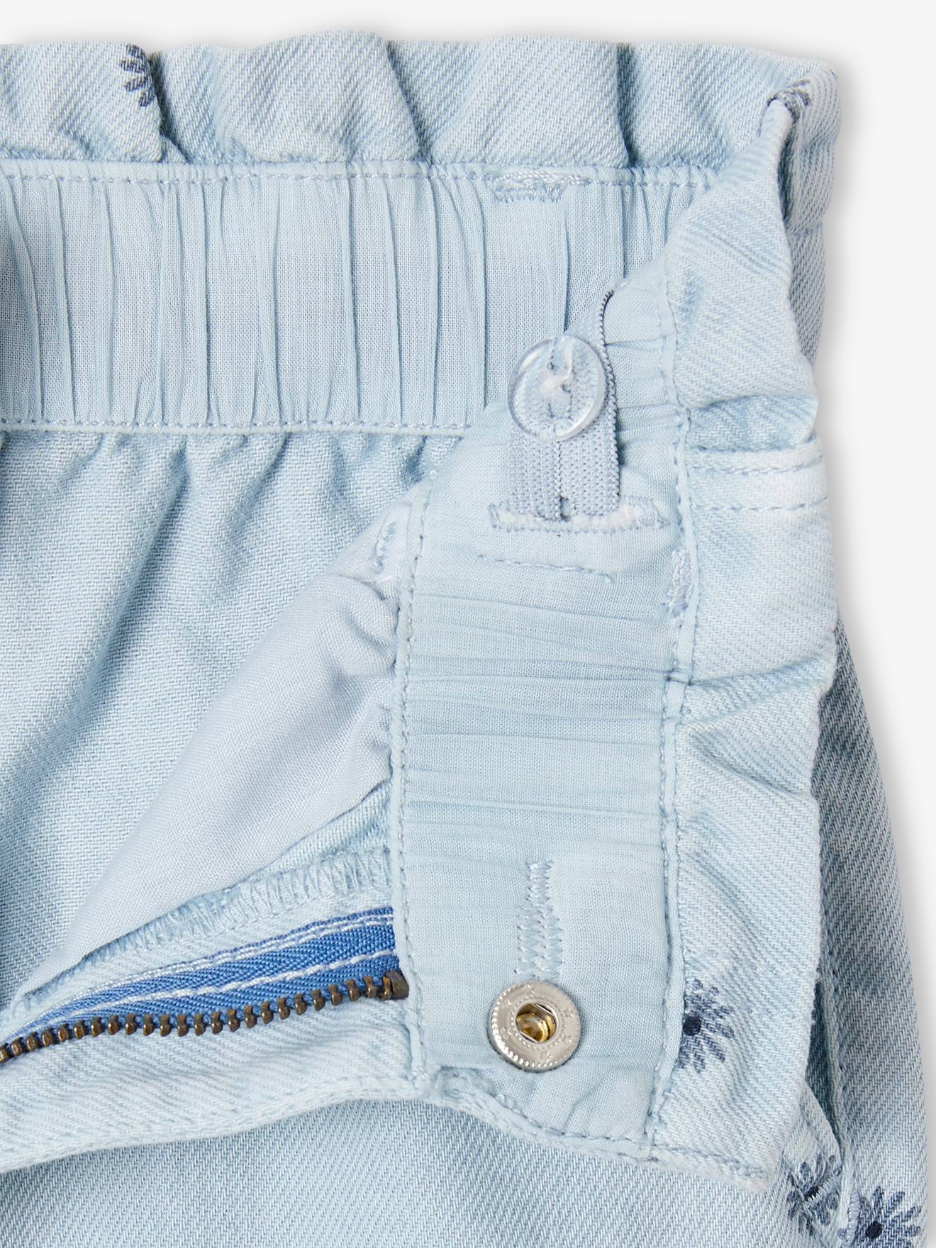 Vertbaudet Weite Mädchen Paperbag-Hose - blau bedruckt