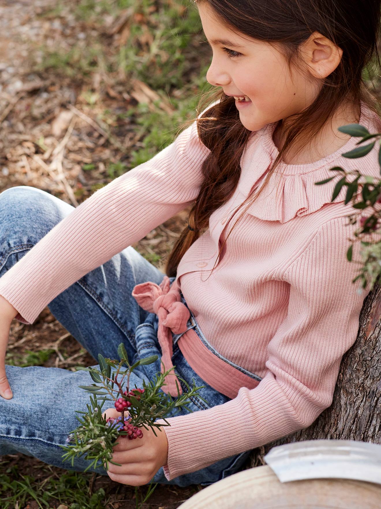 Vertbaudet Mädchen Jeans mit Stoffgürtel, Mom-Fit - schwarz