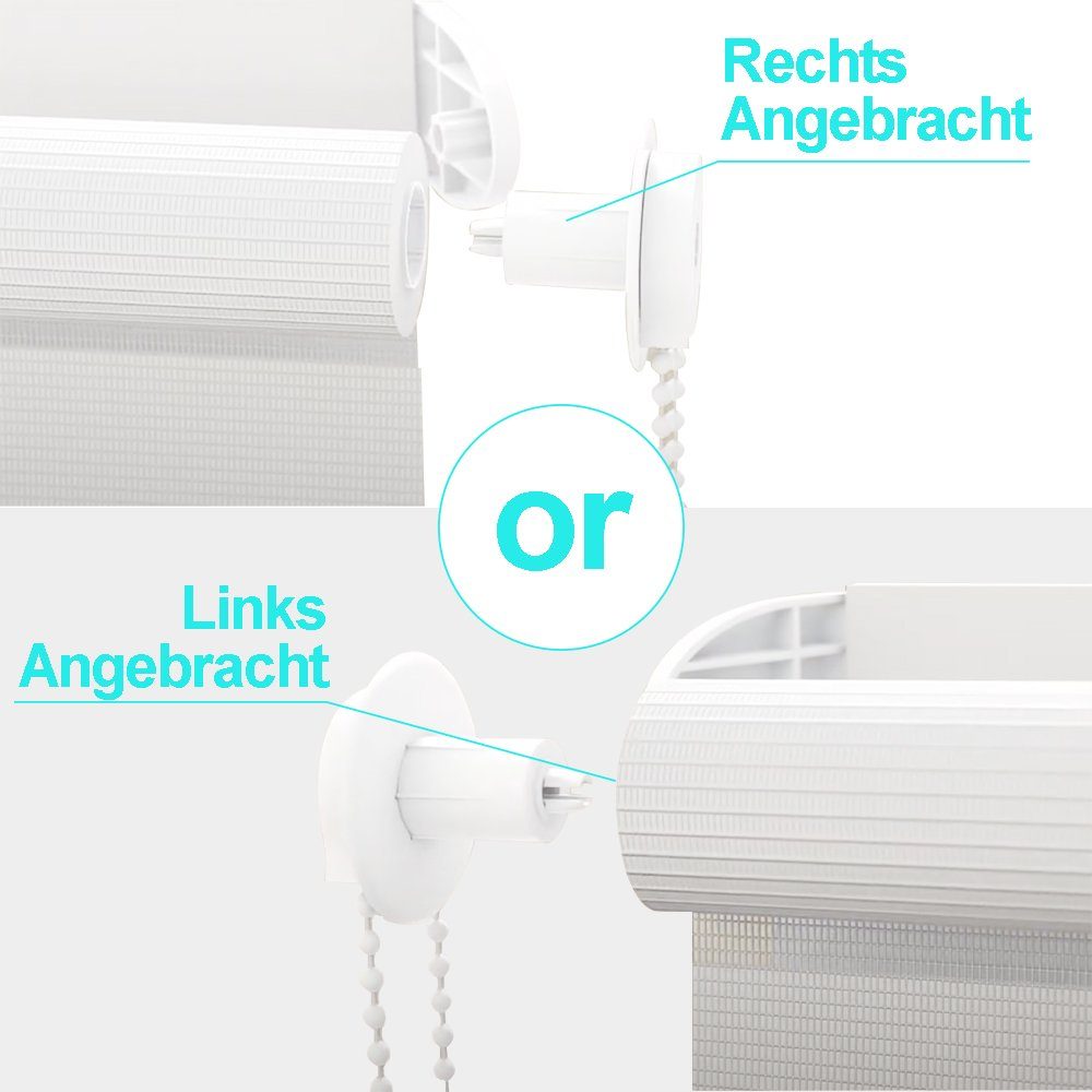 Doppelrollo Ohne Bohren, Weiß/Beige/Anthrazit, OUBO, freihängend, verspannt, Klemmfix, Klemmträger, Lichtschutz schnelle und einfache Montage mit beiliegendem