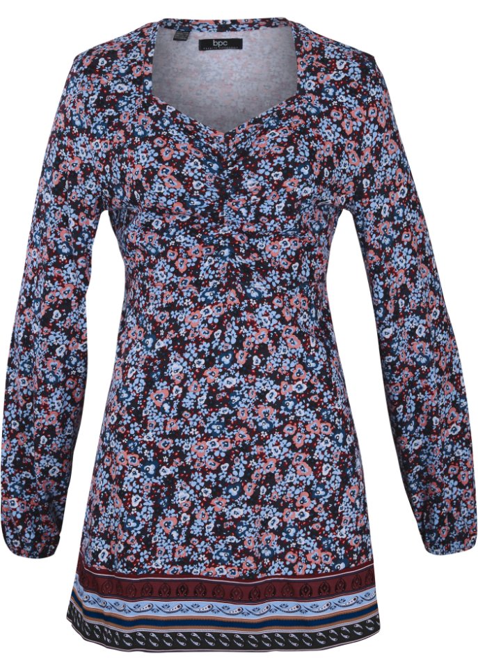 Shirt-Tunika mit Unterbrust-Teilungsnaht und Raffung vorne