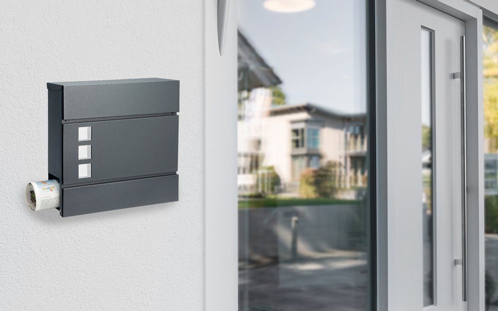 monzana Wandbriefkasten, Design Stahl mit Zeitungsfach Sichtfenster 2 Schlüssel