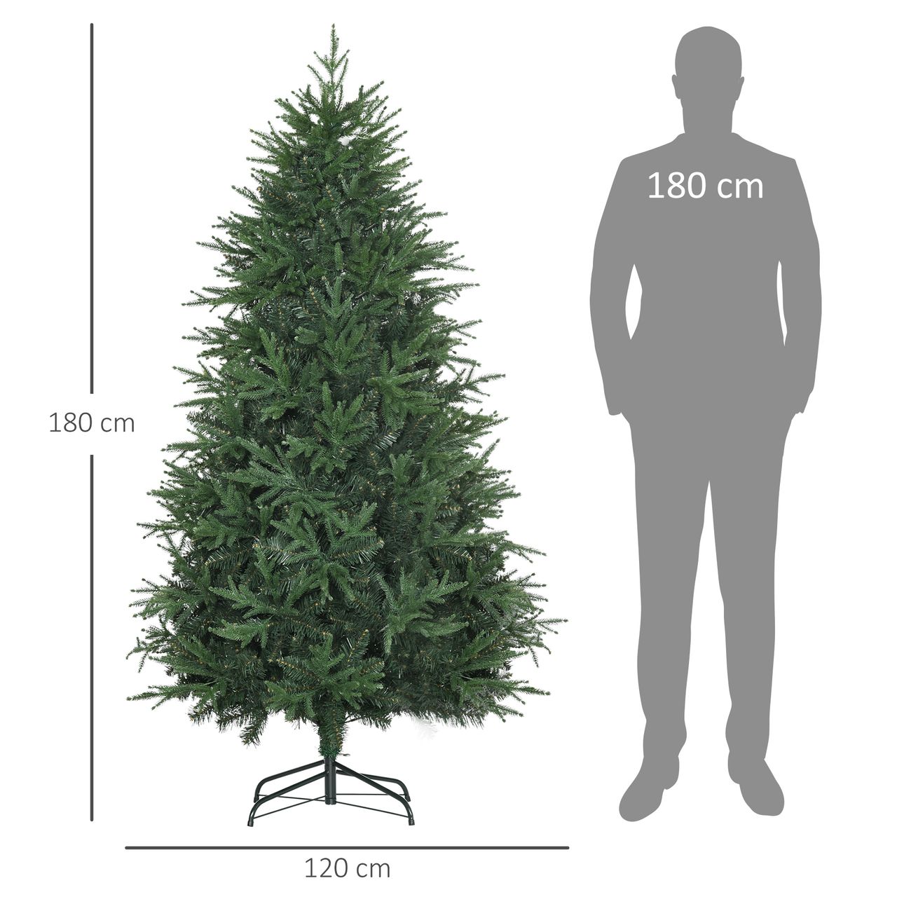 HOMCOM 180 cm Weihnachtsbaum Künstlich Naturgetreu Dichte Zweige Kunsttanne Tannenbaum mit 4030 Astspitzen realistisches Aussehen für Weihnachtsfest Grün