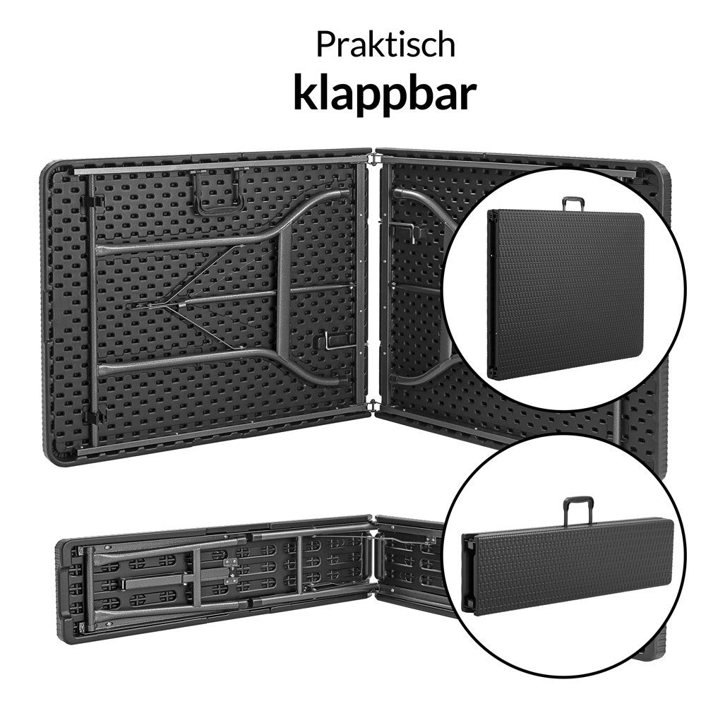 Casaria Bierzeltgarnitur Malmö, (3-tlg), 180 cm Klappbar Rattan Optik Kunststoff 2x Bierbank 1x Breiter Tisch