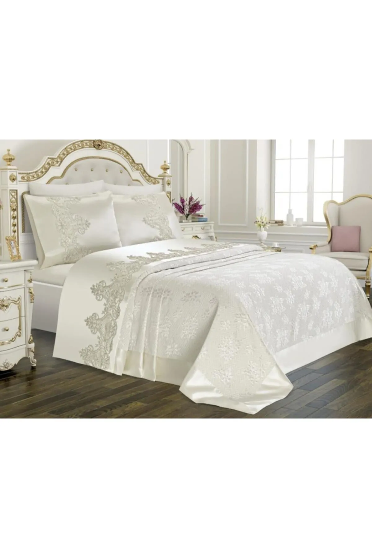 Çeyiz Diyarı  Dubai Plain Cream Mitgift-Piqué-Set