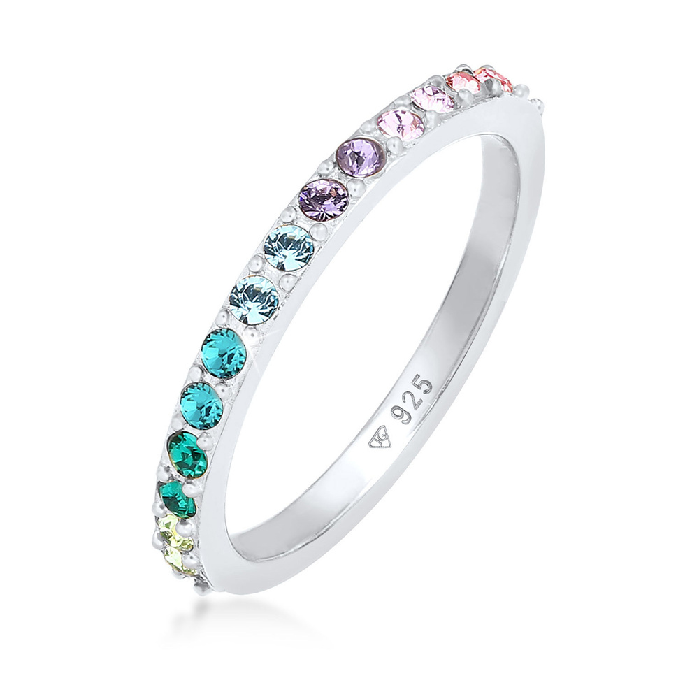 Elli Elli Bague Femmes Bande Arc-en-ciel Multicolore Élégant Tendance avec Cristaux en Bague