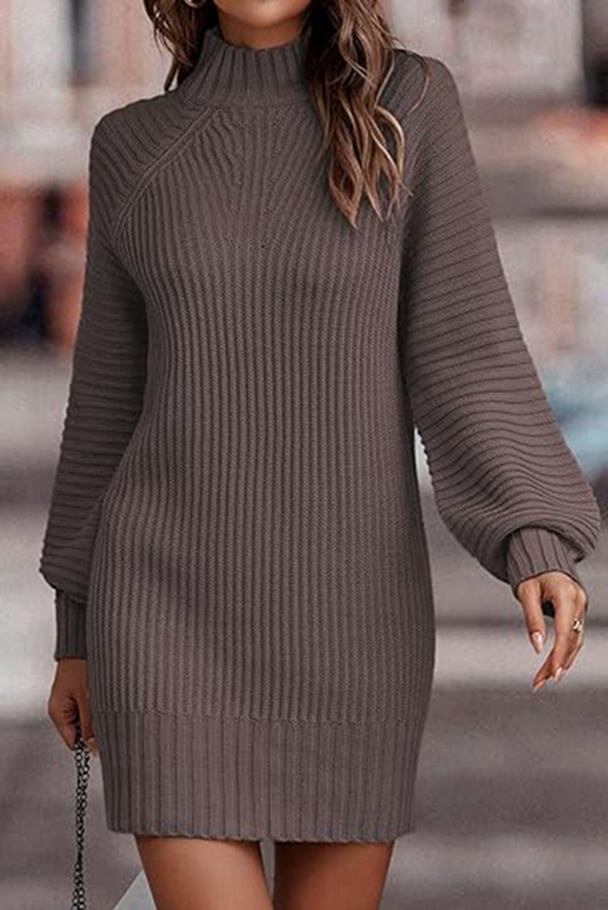 B.X Strickkleid Damen Minikleid Strickpullover Langarm Große Größen, Elegant