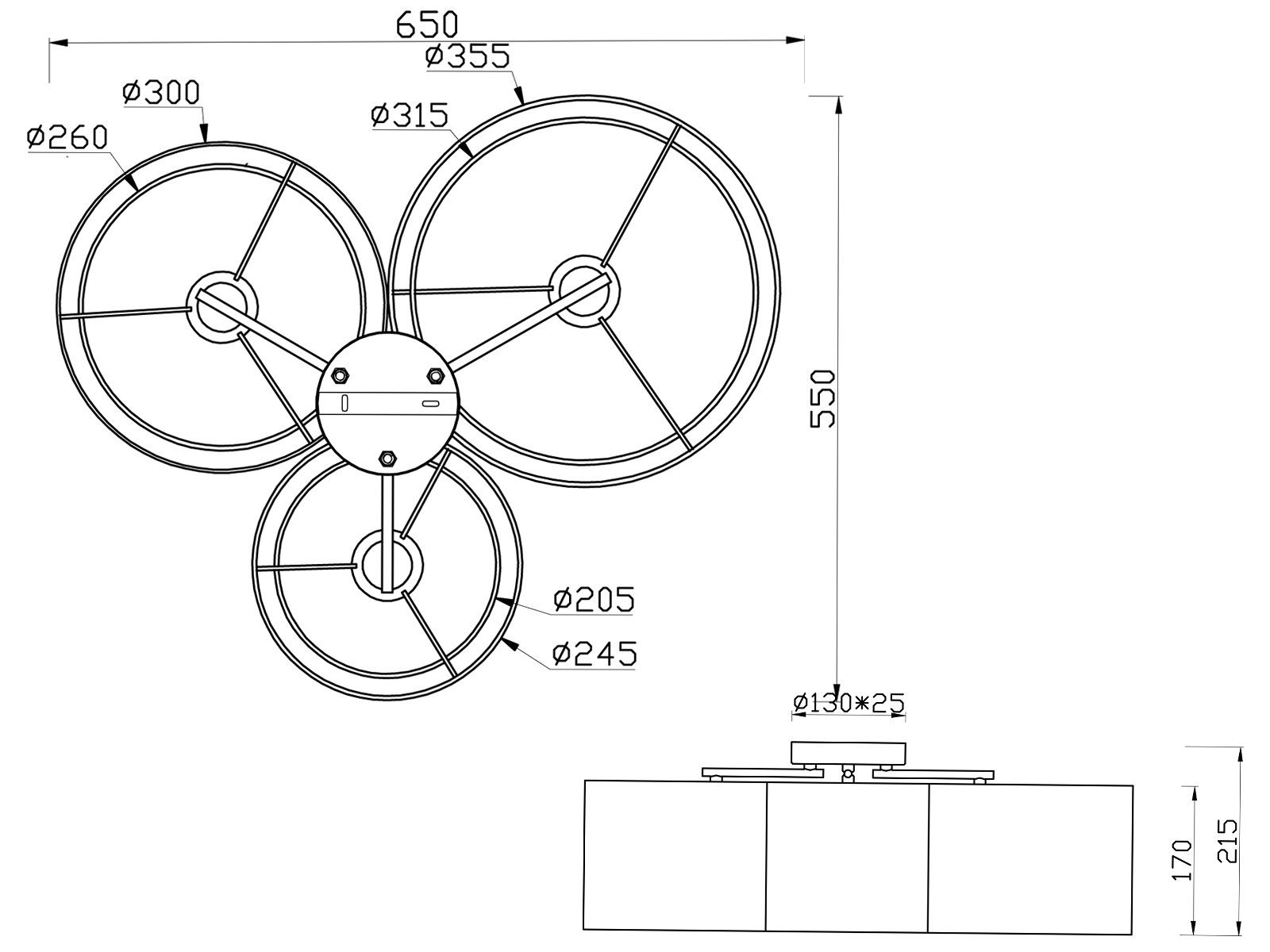 meineWunschleuchte LED Deckenleuchte, LED wechselbar, Warmweiß, Groß-e Design-er Lampe mit 3x Stoff Lampen-schirm für Treppenhaus 65cm