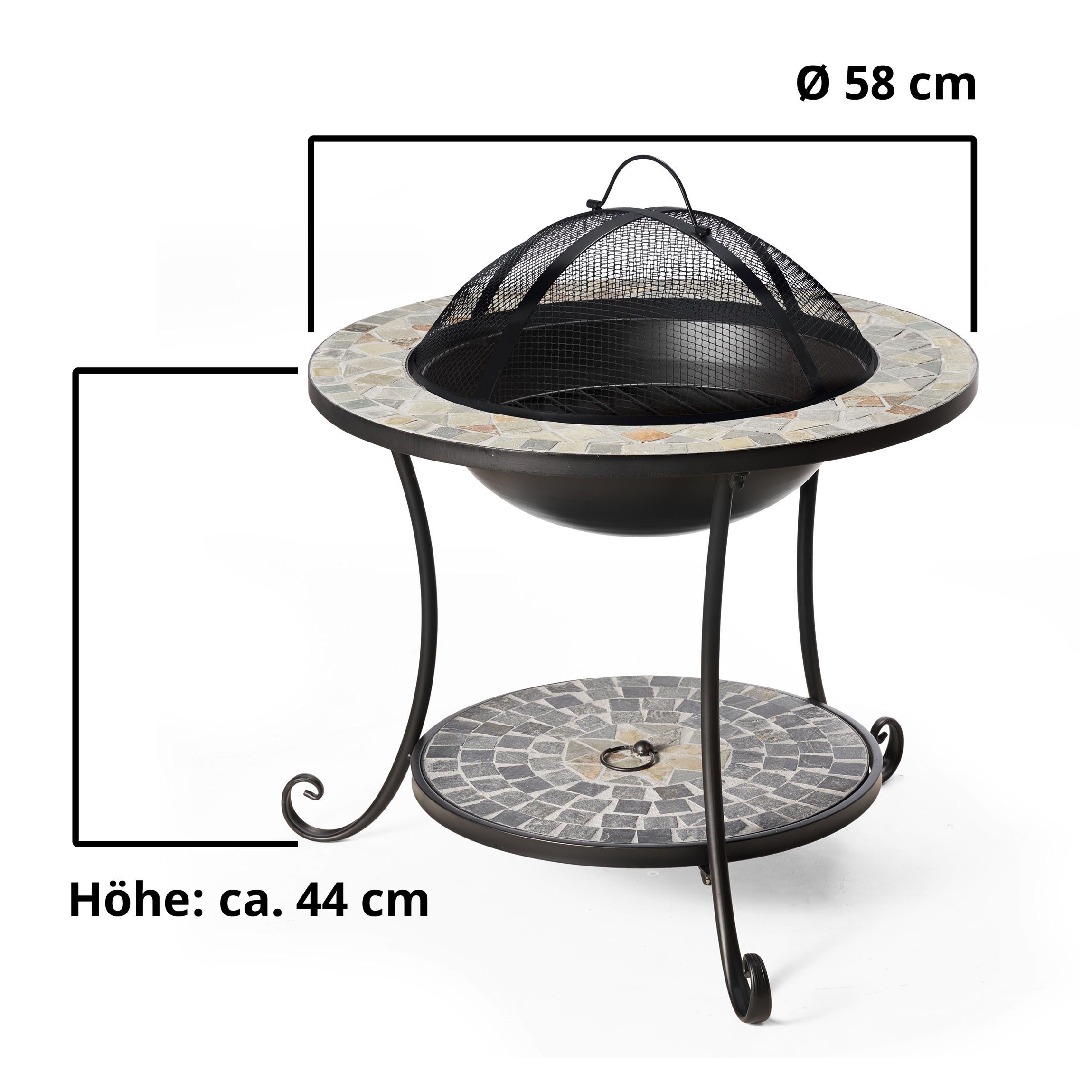 Gartenfreude Feuerstelle Feuerschale Mosaik Feuerkorb mit Funkenschutz, (58 x 44 cm)