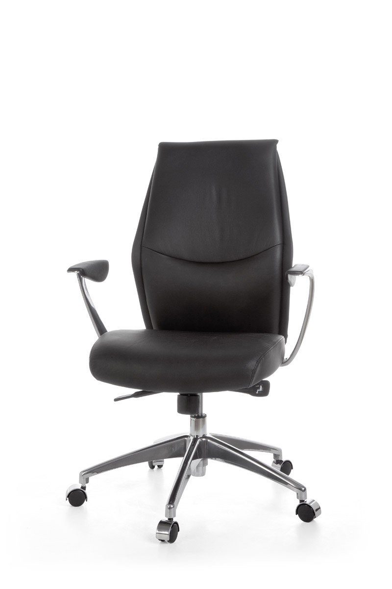Amstyle Chefsessel SPM1.142 (Echtleder Schwarz, Bürostuhl XXL 120 kg Modern), Schreibtischstuhl Drehbar, Drehstuhl mit Armlehne